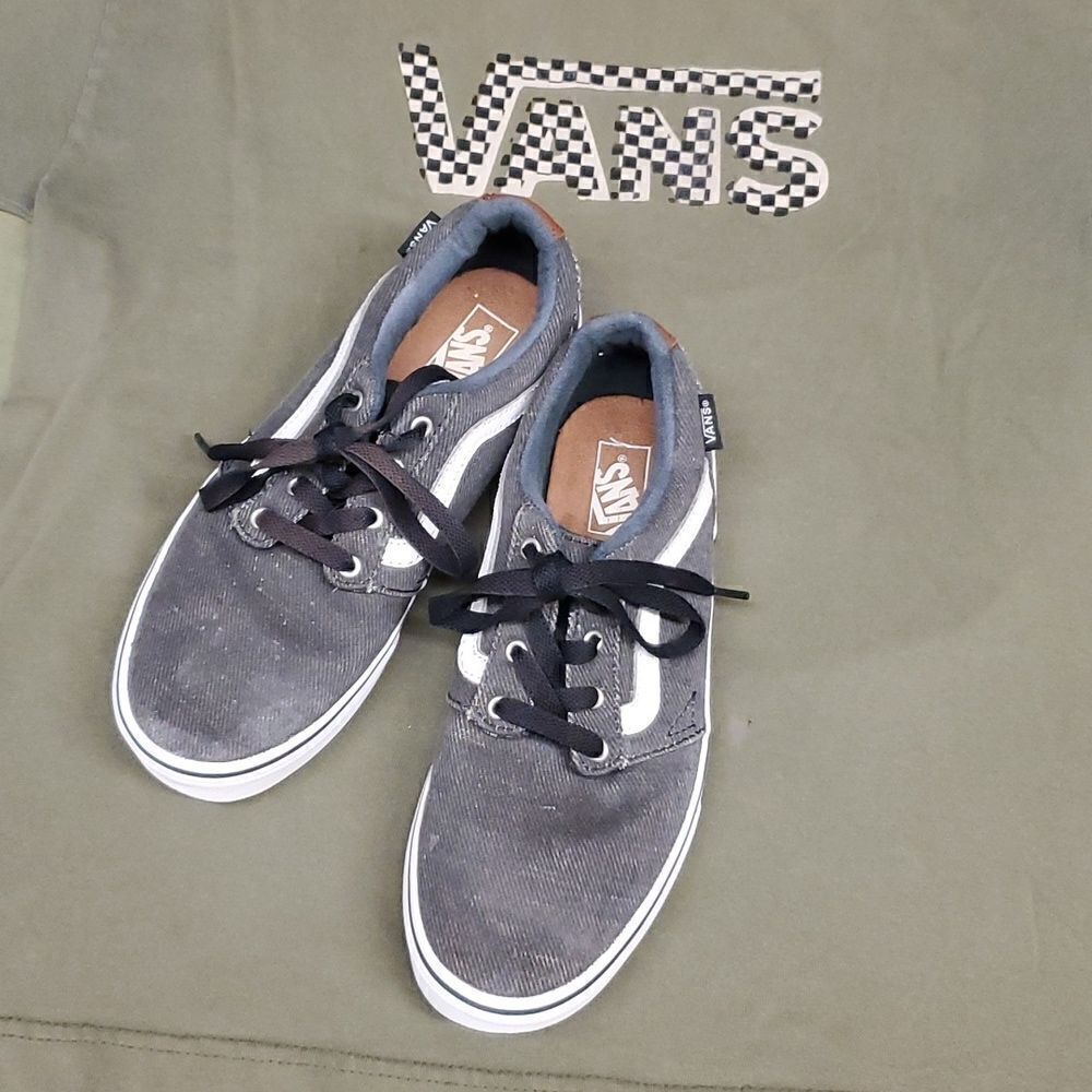 VANS GREY DENIM LOW TOP SKATEBOARDING SHOES & TEE Y SZ 5, women's 6.5‎